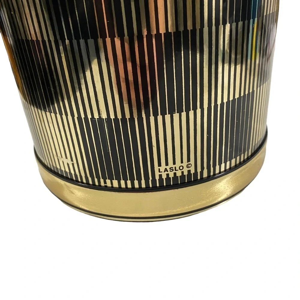 Vintage Unique Laslo Ice Bucket Drulane A Towle Co USA Made Shiny Black & Gold